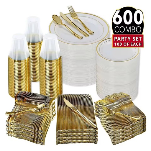 600pcs Heavy Duty Heat Resistant Elegant Disposable Plastic Plates for Party Wedding Hotel Restaurant Use