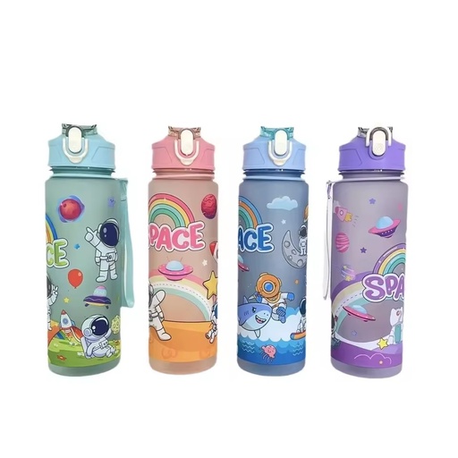 800ml Creative Pattern Kids Water Bottle-Cute Cartoon Plastic Sippy Cup with Straw Leakproof & Portable Camping Gift