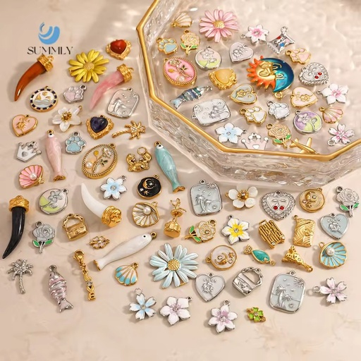 SUMMLY Summer Ocean Style Shell Fish Flower Pendant 18K Gold Silver Plated Stainless Steel Charms Fashion Jewelry