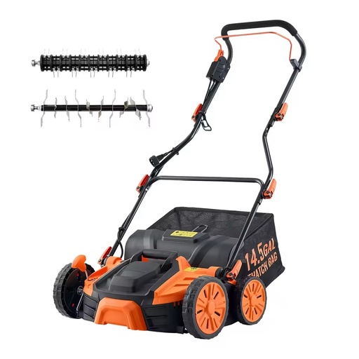 "2-in-1 Electric Dethatcher/Scarifier 16-Inch 15-Amp Corded 14.5-Gallon Thatch Collection 5-Posi for Lawn Cutting"