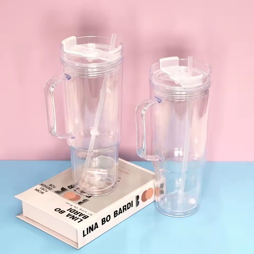 BPA Free 40oz Plastic Snow Globe Tumblers Clear Double Wall Leak-Proof Food Safe Lid Straw for Back School Glitter DIY Craft