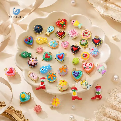 SUMMLY Trendy Heart Flower Fruit Boot Cartoon Charms 18K Gold Plated Stainless Steel Pendant DIY Handmade Jewelry Making