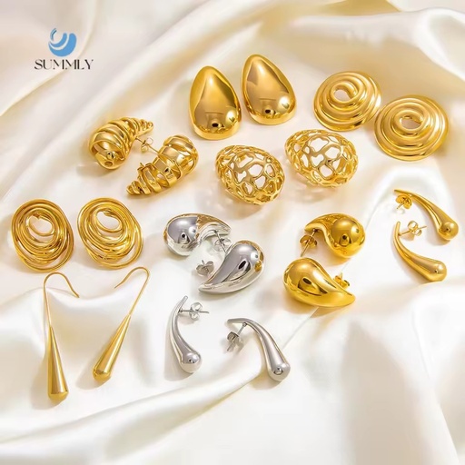 SUMMLY Vintage Personalized Hollow Geometric 18K Gold Plated Stainless Stud Steel Earrings Fashion Jewelry