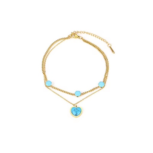 New Simple Luxury Anklet with Gold-Plated Stainless Steel Turquoise Love Pendant Double Layer Stack As Fashion Accessory Gift