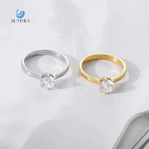 SUMMLY Vintage Zirconia Wedding 18K Gold Plated Stainless Steel Rings Fine Fashion Jewelry