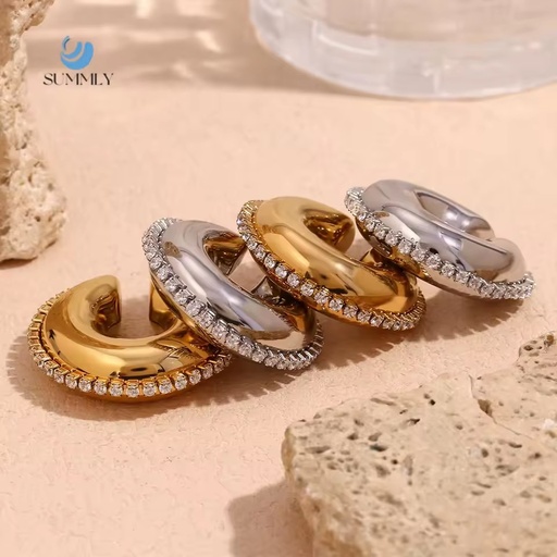 SUMMLY Personality Temperament C-Shaped 18K Gold Plated Stainless Steel Earrings Fashion Zirconia Jewelry Manufacturer