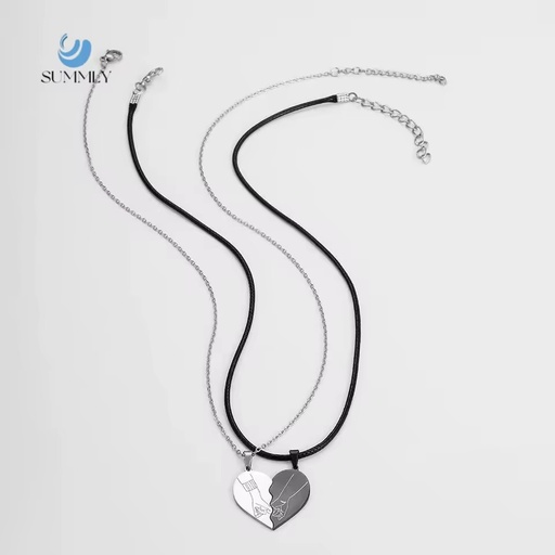 SUMMLY Popular Vintage Style Couple Heart Necklace Stainless Steel Fashion Jewelry Direct From Factory