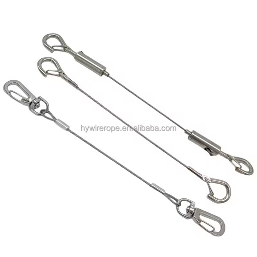 High Tension Stainless Steel Security Steel Wire Rope Assembly Cable With Hook