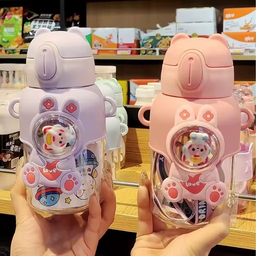 Wholesale Space Capsule Cartoon Children Summer Plastic Water Cup with Straw Kids of School Carry Water Bottle for Drinking