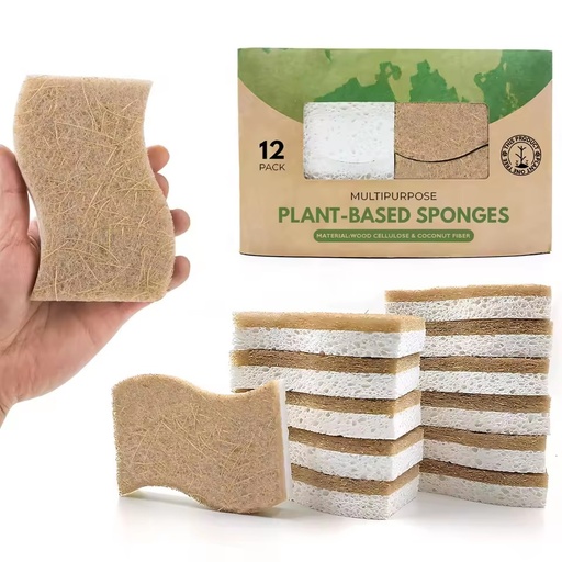Biodegradable Natural Kitchen Sponge Compostable Cellulose and Coconut Walnut Scrubber Sponge Eco Friendly Sponge