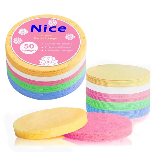 Compressed Natural Spa Facial Sponge Makeup Cosmetic Reusable Private Label Cellulose Exfoliating Face Clean Wash Sponge