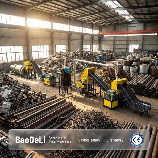 Professional Scrap Metal Crushing Polishing Line Rebar Bundle Hbeam Aluminum Profile Steel Tube Cans Waste Material Treatment