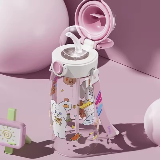 Outdoor Cartoon Bear Leakproof Toddler Cup 450Ml Unbreakable Tritan Sippy Cup Summer Portable Kids Water Bottle With Straw