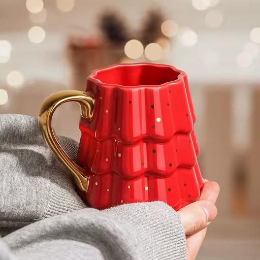 Christmas Tree Mug High Beauty Value Christmas Gift Couple Cup Gold Handle Light Luxury High-Temperature Resistant Microwave