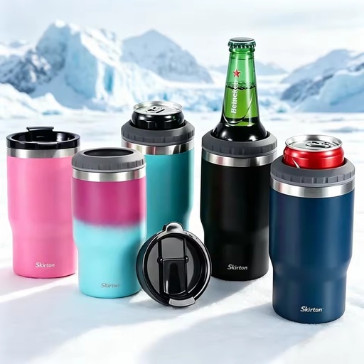14oz 4 in 1 Stainless Steel Insulated Beer Bottle Can Cooler Wine Cooler Cup with 2 Lids