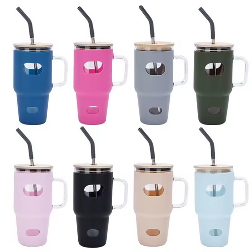 BPA Free High Borosilicate 32oz Glass Tumbler Cup Mug With Lid and Silicone Sleeve