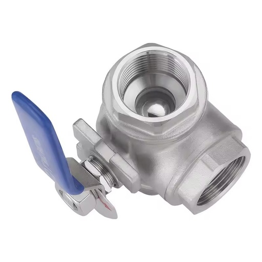 DN20 304SS 3-Way Ball Valve 3/4 Inch T Type Manual Female Threaded Stainless Steel Ball Water Media