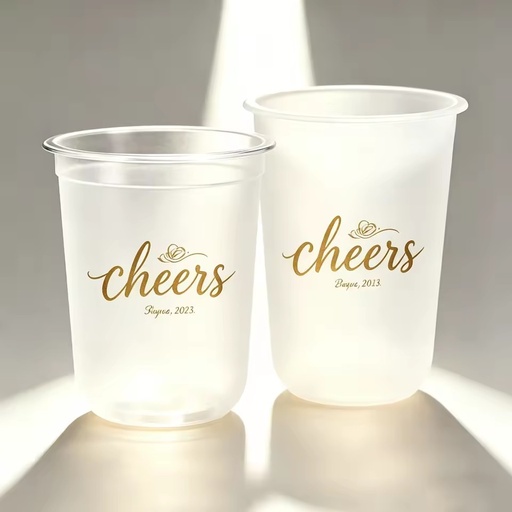 Multi-Color Custom Your Luxury Frosted Wedding Cups Hand Applied Uv 3d Logo Personalized Design Plastic Cup with Napkin