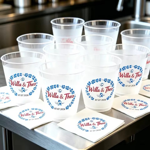 9oz,12oz,16oz,20oz,500ml Frosted Flex Cup Plastic Stadium Cup Wedding Plastic Drinking Cup with Napkin Baby Shower Print crest