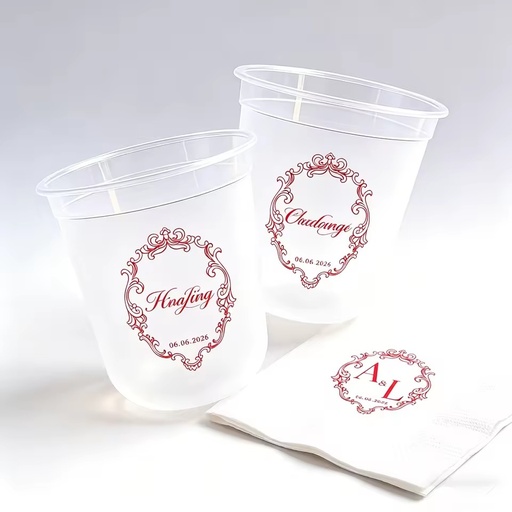 500ml 12oz pp Custom Logo Printing 16oz Reusable Frosted Plastic Stadium Cups for Wedding Plastic Cup Monogram Cheers 2027 Bride