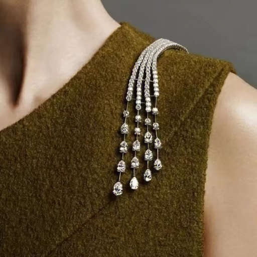 Wholesale of New Light Luxury and Exquisite Zircon Meteor Long Tassel Brooches Fashionable and Sweet Jewelry for Women