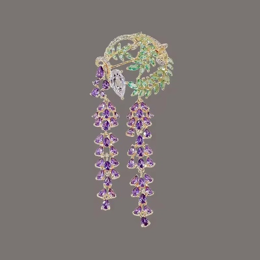 Wholesale New Fringed Wisteria Flower Brooches Exquisite and Elegant Zirconium Brooches for Ladies Formal Jewelry