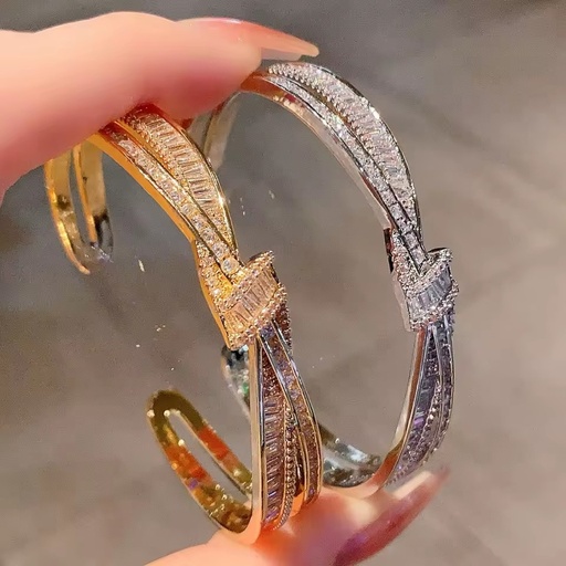 Wholesale Copper Rhinestone Cross butterfly Knot Open Bracelet Exquisite and Elegant Fashionable and Versatile Women's Jewelry