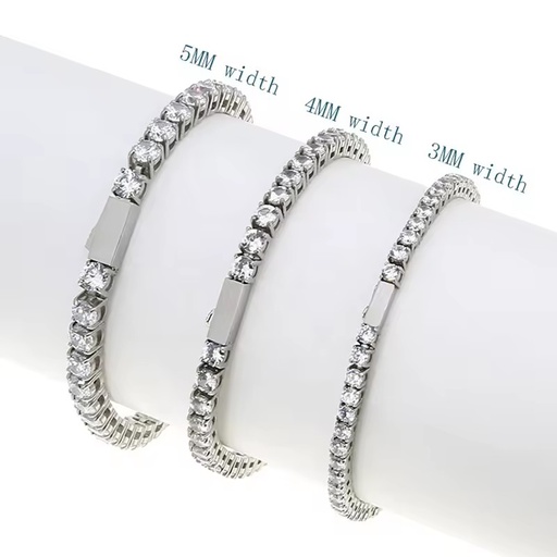 Wholesale Luxury 3/4/5MM Miami Custom 316 Stainless Steel Tennis Bracelet 5A Zircon Handmade Armband Women Wedding Tennis Bangle