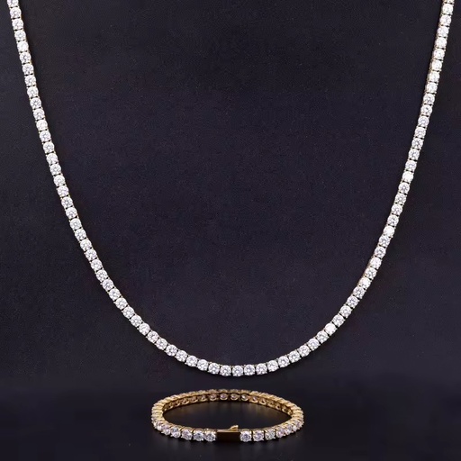 316 Stainless Steel 3mm 4mm 5mm Rose Gold Tennis Luxury Iced CZ 18K Gold Plated Moissanite Tennis Chain Necklace Jewelry Set