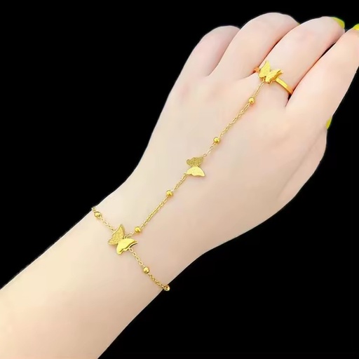 New WaterProof Stainless Steel Teenage Butterfly Hand Chain PVD Gold Plated Chain Wrist Handkette Titanium Steel Finger Bracelet
