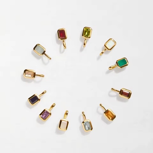 12 Birthstone Zircons Classic Charm Pendant 18K PVD Gold Plating Gift Women's Necklace Chain 100% Stainless Steel