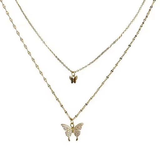 Dainty Statement 18K Gold Plate Choker Double Butterfly Pendant Necklace for Women Animal Non Tarnish Zircons Butterfly Necklace