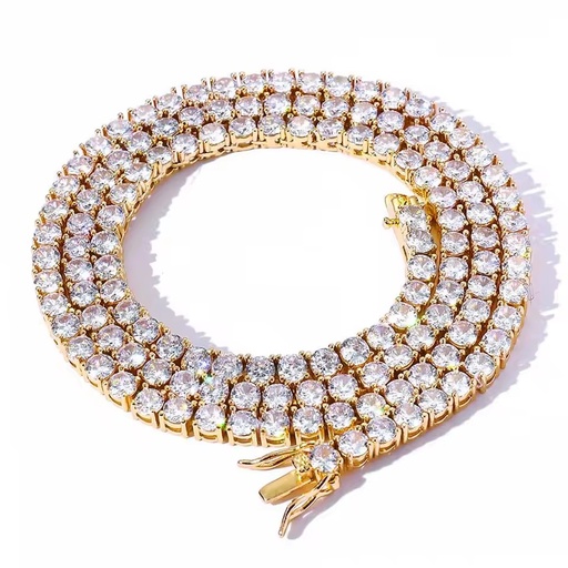 Gold PVD Luxury HipHop 316l Stainless Steel Zircon Tennis Chain Necklace 3mm/4mm/5mm Moissanite WaterProof Halskette Jewelry Set