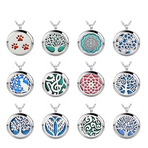 Stainless Steel Round Perfume Pendant Locket Necklace Medaillon Jewelry Girls Essential Oil Aroma Diffusers Pendant With Pad