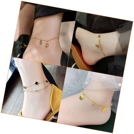 Cheap Leg Gold Women Wholesale Charm Clover Waterproof Stainless Steel Fashion Jewelry Chain Anklet for Women Foot Jewelry