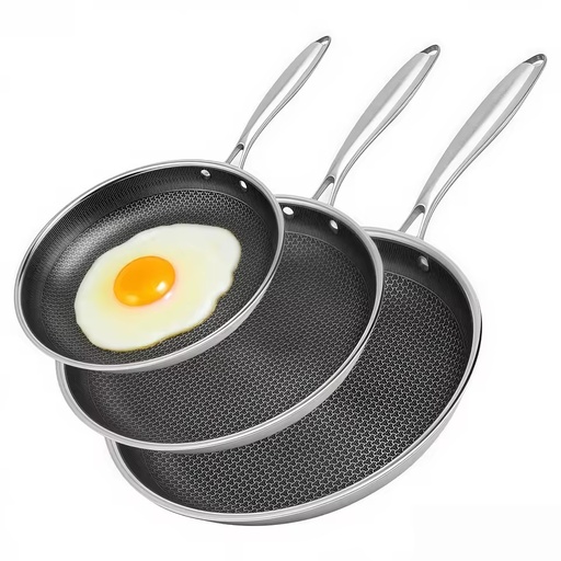 Wholesale Custom Triply Non-Stick 304 Stainless Steel Induction Cookware Set 20/24/28cm Honeycomb Ceramic Skillet Home Cooking