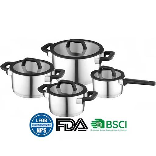 Classic Tempered Glass Lid Cooking Pot Heavy Weight 5 Layer Base Stainless Steel Casserole Soup Stock Pots Induction