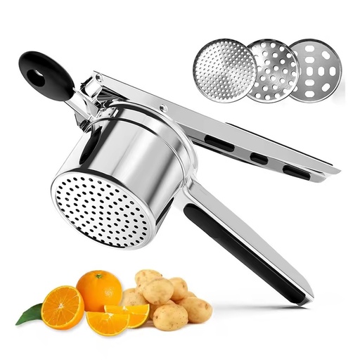 Manual Stainless Steel Potato Ricer & Fruit/Vegetable Juicer 3 Interchangeable Fineness Mesher Press for Garlic Other Metals