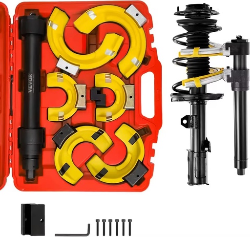 Interchangeable Heavy Duty MacPherson Strut Coil Spring Compressor with Plastic Yoke Protectors, for Car Suspension Repair