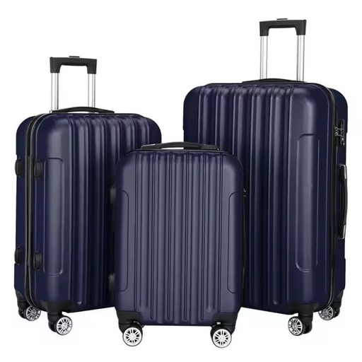 Navy Blue 3 in 1 Luggage Set Abs Material 4 Wheels Combination Lock Travel Suitcase Unisex with Zipper Closure Model D0100HPF56A