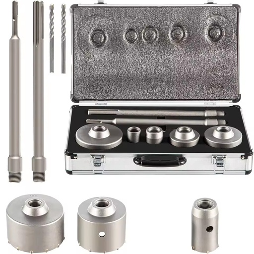 Concrete Hole Saw Kit 1-2/11 1-3/5 2-9/16 3-5/32 3-15/16 Inch SDS Plus Max Shank Wall Cutter Drill Bits