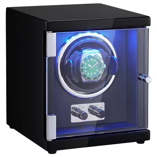 Single Watch Winder Japanese Mabuchi Motor Super Quiet Black PU Shell Blue LED Light Men's Mechanical Watches