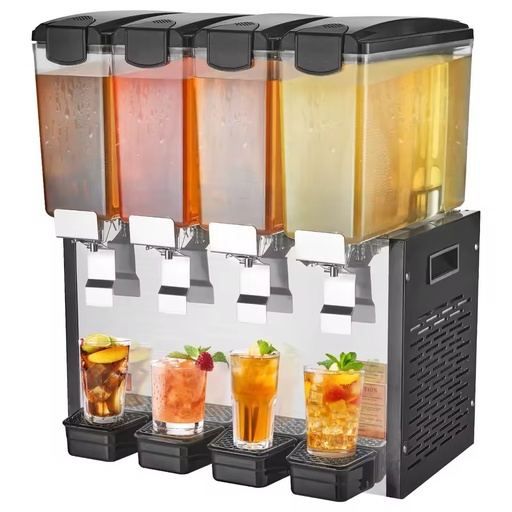 Commercial Beverage Dispenser 16L X 4 Tanks 2 Taps Brushed Metal Cold Juice Cooler Stainless Steel Freestanding Electric EU Plug