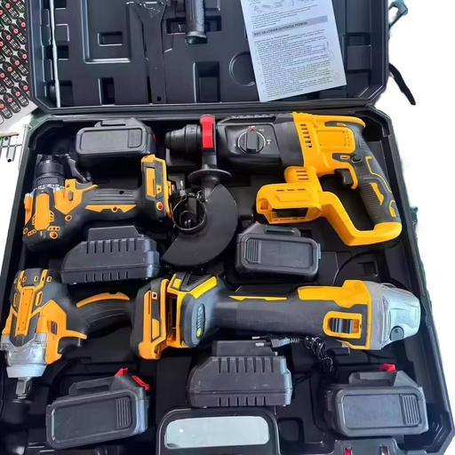 Factory Sell 4-Piece Brushless Cordless Battery-Powered Tool Set 125mm Angle Grinder Electric Drill Hammer Wrench
