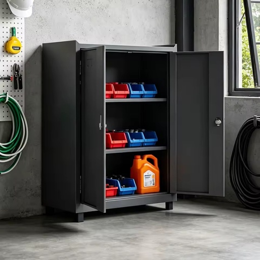 Double Door Steel Storage Cabinet, Lockable Freestanding Cabinet with Adjustable Shelves & Support Feet for Workshop Garage Use