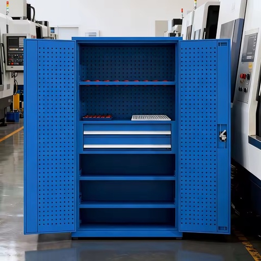 Workshop Metal Storage Cabinet with Full Pegboard, Drawer & Multi Shelves, for Factory Machining Tools