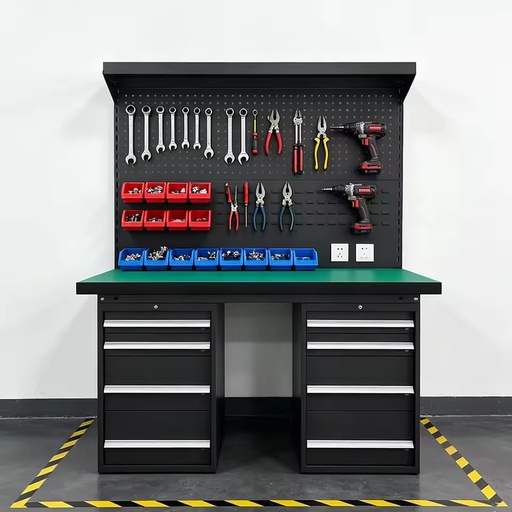 Factory Operation Workbench with Full-size Tool Pegboard Back Panel, Cabinet & Drawer,Wear-resistant Anti-static Desktop
