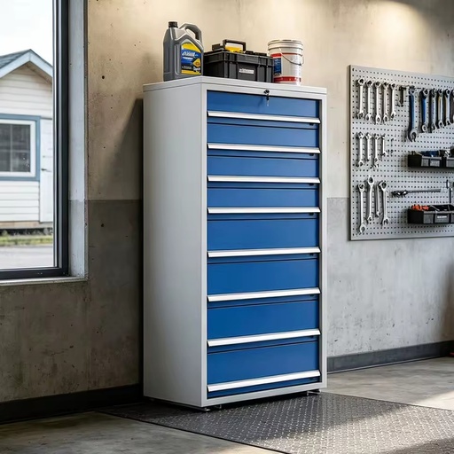 Upright Fixed Industrial Tool Chest, Multi-layer Full Extension Drawers, Anti-rust Steel Frame for Garage Parts Organizing