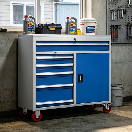 Industrial Movable Tool Storage Cart, Drawers & Side Storage Compartment, Wear-resistant Casters for Factory Assembly Workshop