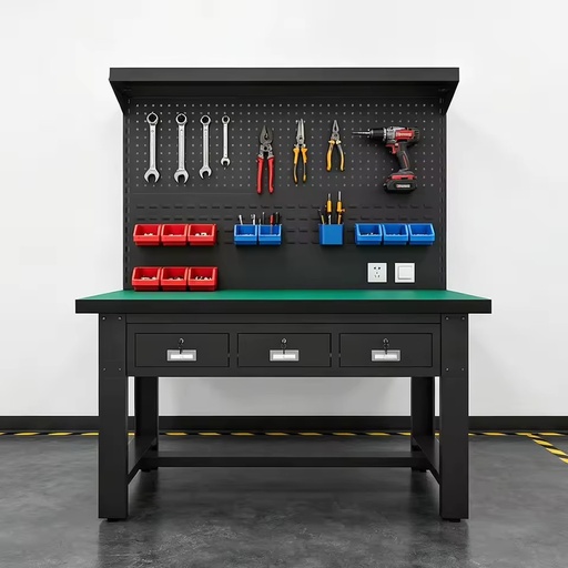 ESD Safe Workshop Work Table with Vertical Pegboard Organizer Wall,Reinforced Steel Frame for Hardware Maintenance
